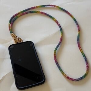 Black Smartphone Lanyard Case with Rainbow Beaded Neck Strap